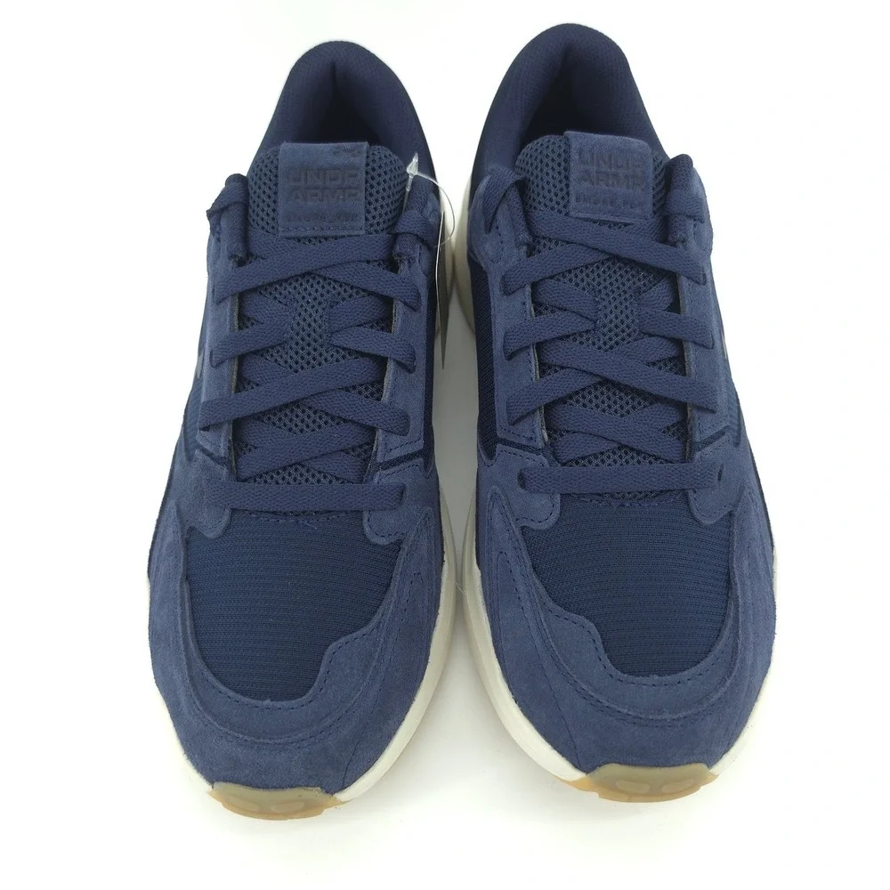 Under Armour Mens UA Edge Suede Sneakers size 11.5  Navy Blue/Stone/Brown NEW